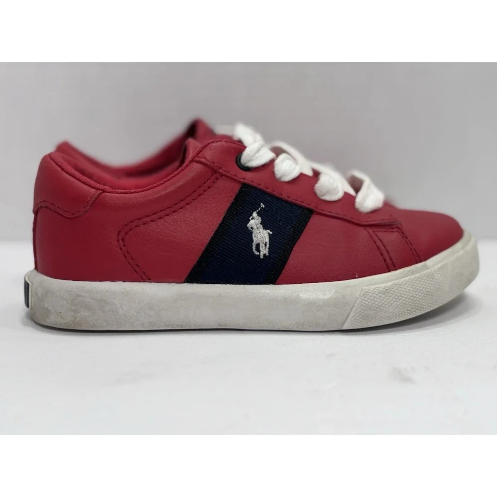 Polo‎ Ralph Lauren Geoff Sneakers Kids 10 Red Navy Low Top Shoes Lace Up